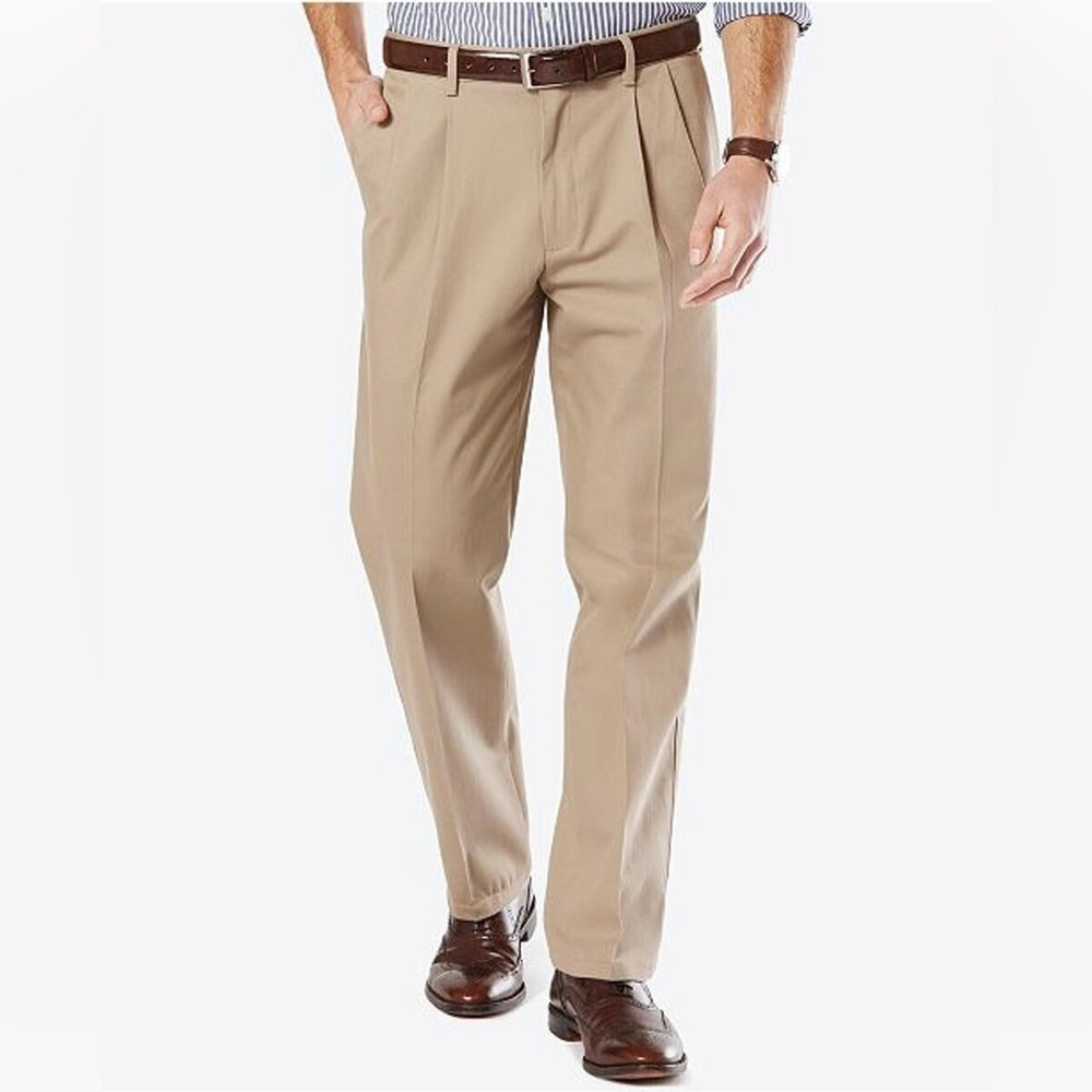 DOCKERS Big & Tall Signature Khakis, Pleated Classic Fit 50 x 32 Tan